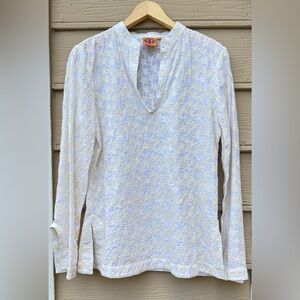 Tory Burch Cotton & Silk Tunic Embroidered Stars Cream